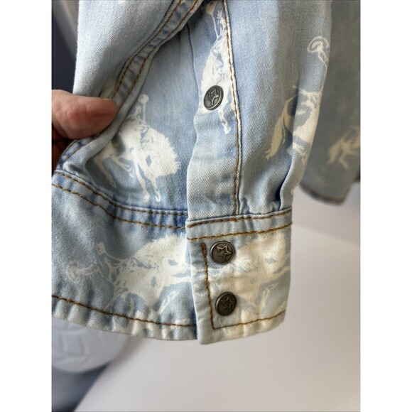 Ryan Michael Womens Light Denim Bucking Horse Print Snap Front Shirt XXL. Rare - Picture 9 of 11